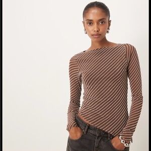 Motel Rocks Diagonal Stripe Brown Long Sleeve Top